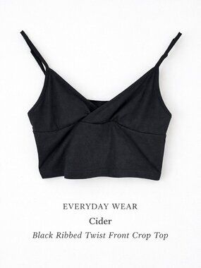 Cider Black Ribbed Twist Front Bralette Crop Top S Stretchy